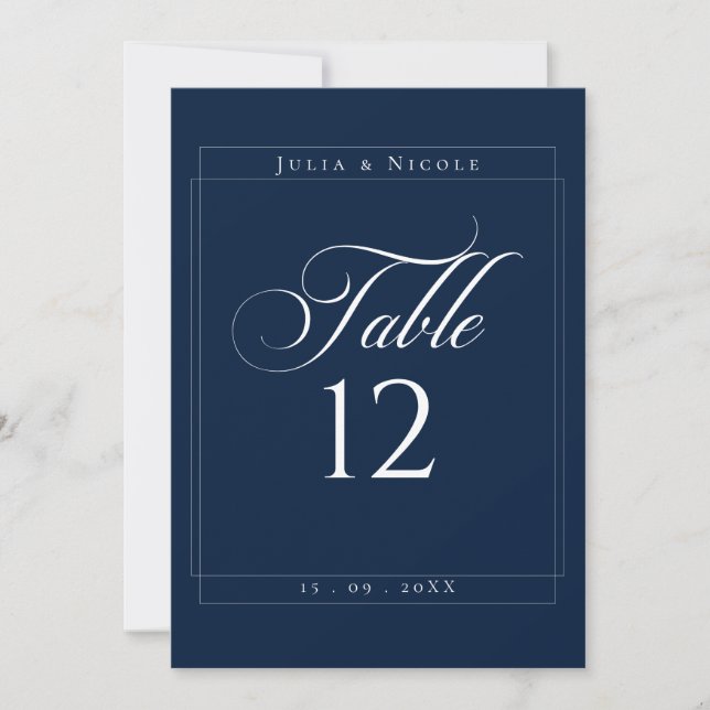 Numéro de table de calligraphie bleu marine ivoire (Devant)