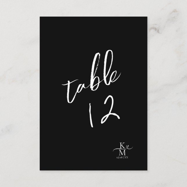 Numéro de table de calligraphie d'amour Blanc B&W  (Dos)