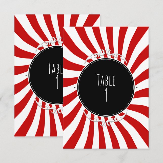 Numéro de table de fête à rayures fantaisistes rou (Devant / Derrière)