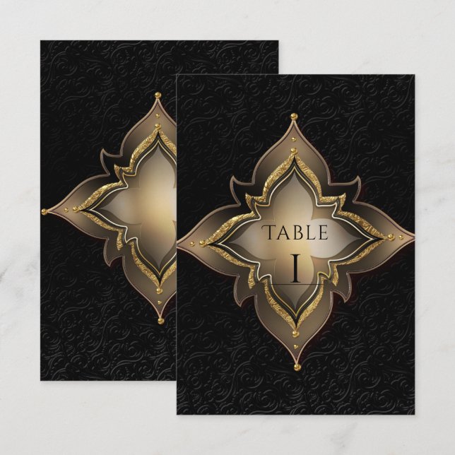 Numéro de table de fête chic exotique noir or (Devant / Derrière)