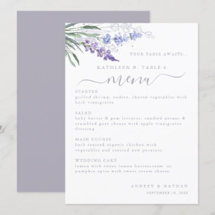Numéro de table de fleur de lavande Menu de mariag