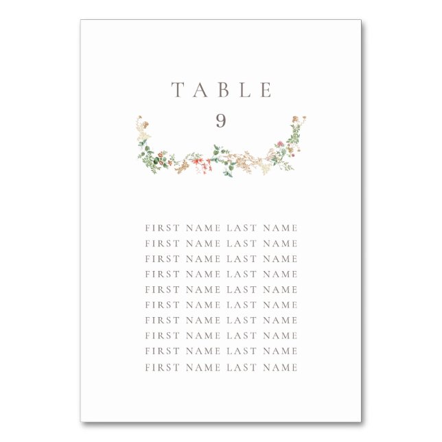Numéro de table de fleurs sauvages élégant avec no (Par défaut)