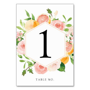 Numéro de table de fruit d'agrumes rose