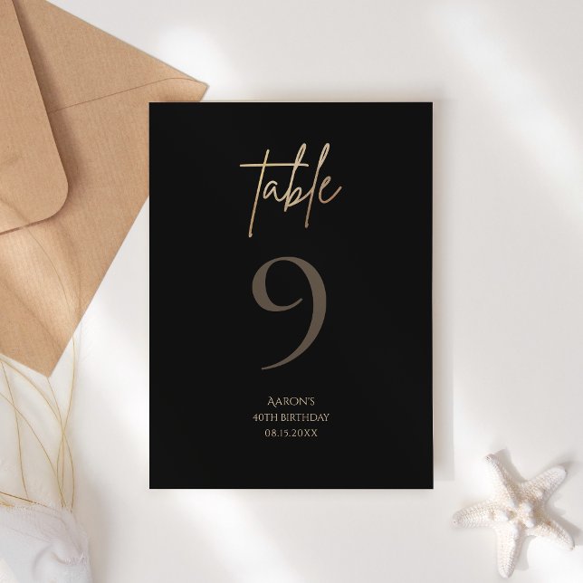 Numéro de table de la fête d'anniversaire des 40 a (Black Gold 40th Birthday Party Table Number)