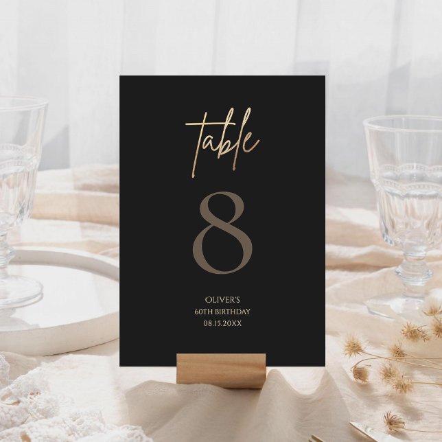 Numéro de table de la fête d'anniversaire des 60 a (Black Gold 60th Birthday Party Table Number)