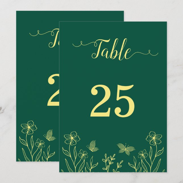 Numéro de table de la fleur d'or romantique émerau (Devant / Derrière)