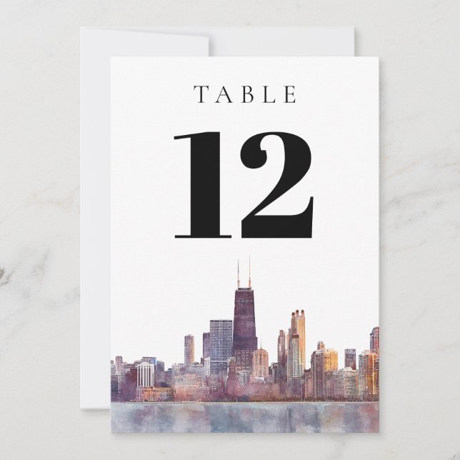 Numéro de table de la skyline de Chicago à l'aquar (Devant)