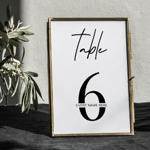Numéro de table de l'événement minimaliste Black W