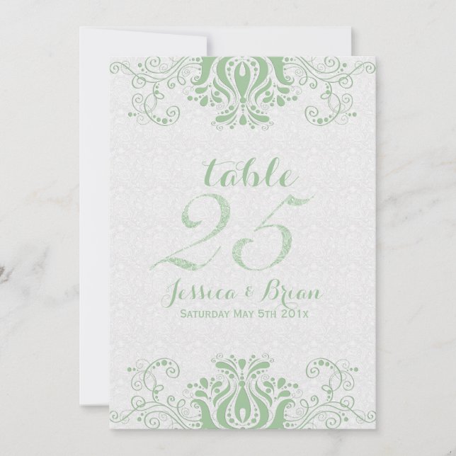 Numéro de table de mariage 2 en dentelle vert clai (Devant)