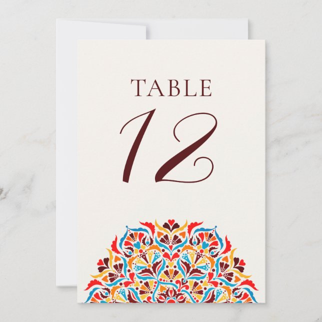 Numéro de table de mariage à bordure florale ivoir (Devant)