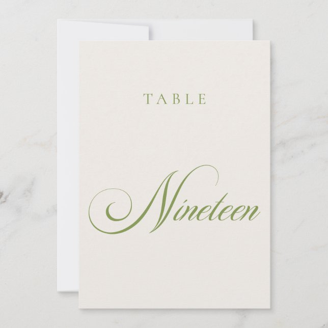 Numéro de table de mariage à calligraphie verte cl (Devant)