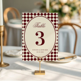 Numéro de table de mariage à carreaux ivoire et bu
