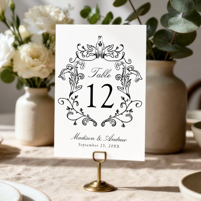 Numéro de table de mariage à crête noire élégante (Créateur téléchargé)