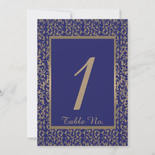 Numéro de table de mariage à filigrane or et bleu