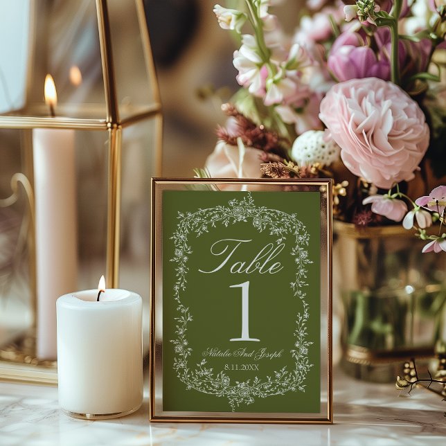 Numéro de table de mariage à fleurs fantaisie vert (Créateur téléchargé)