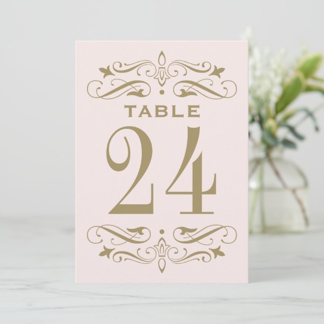 Numéro de table de mariage à flourish en or rose v (Debout devant)