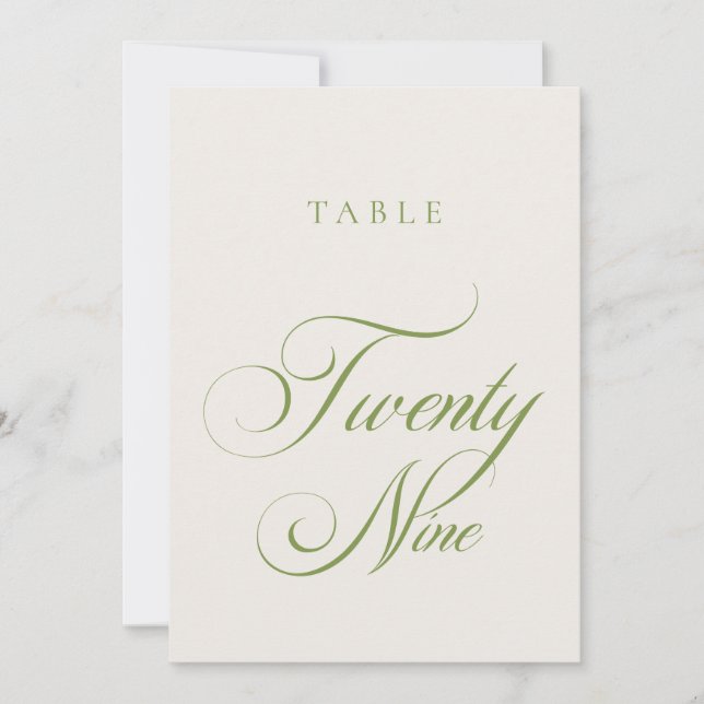 Numéro de table de mariage à la calligraphie verte (Devant)