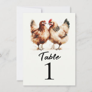 Numéro de table de mariage à la campagne aux poule