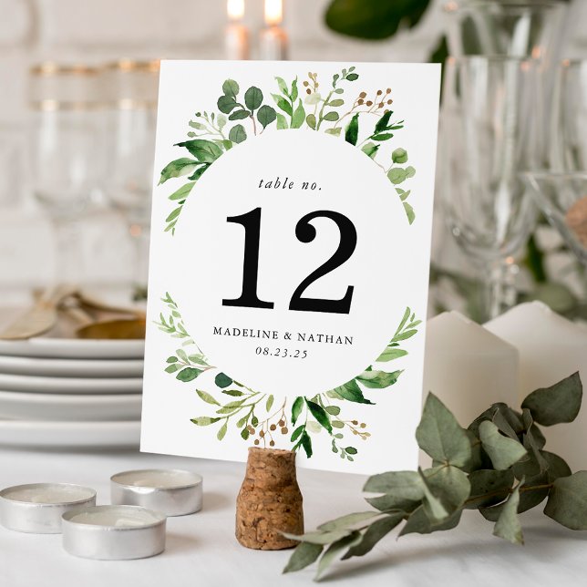 Numéro de table de mariage à la verdure aquarelle (Créateur téléchargé)