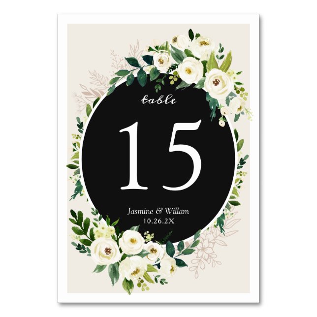 Numéro de table de mariage à la verdure de rose bl (Par défaut)