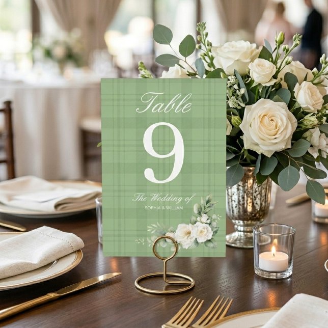 Numéro de table de mariage à la verdure Rose Blanc (Créateur téléchargé)