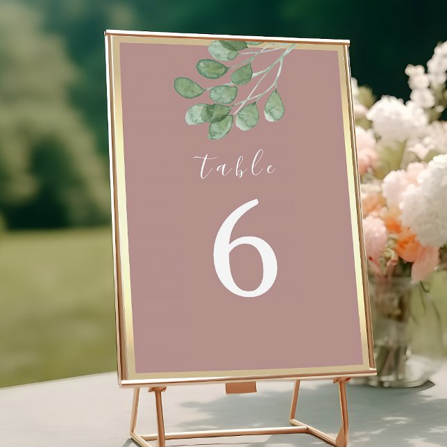 Numéro de table de mariage à la verdure rose pouss (Créateur téléchargé)