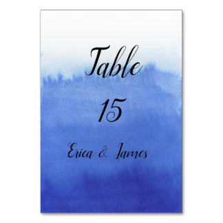 Numéro de table de mariage à l'aquarelle bleue