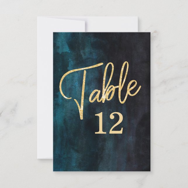 Numéro de table de mariage à l'aquarelle bleue mar (Devant)