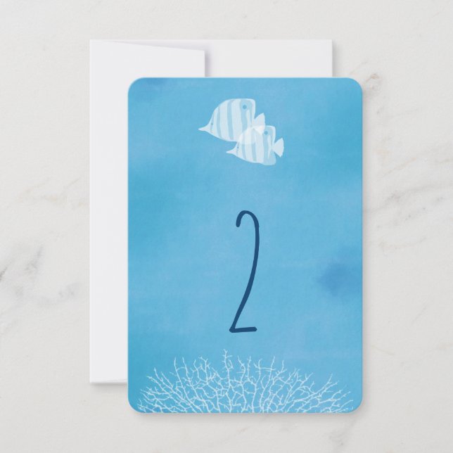 Numéro de table de mariage à l'aquarelle de poisso (Devant)