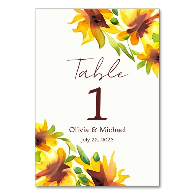 Numéro de table de mariage à l'aquarelle élégante  (Par défaut)