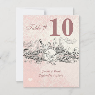 Numéro de table de mariage à parchemin musical ros