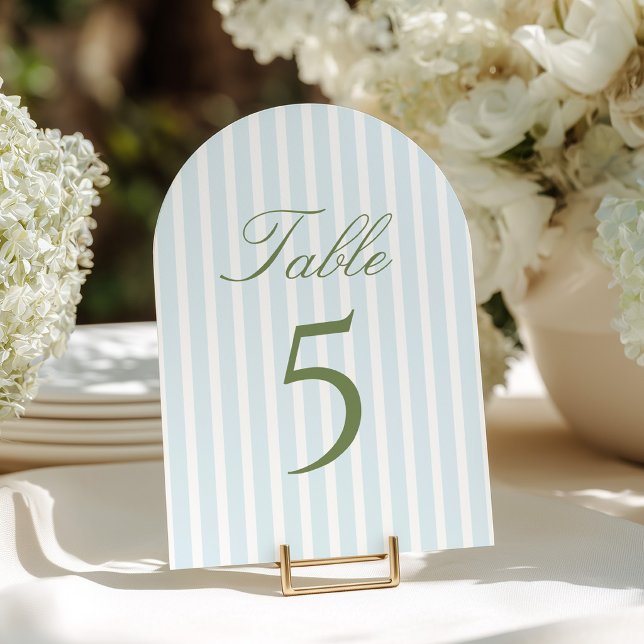 Numéro de table de mariage à rayures bleues élégan (Créateur téléchargé)