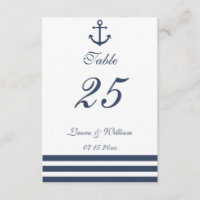 Numéro de table de mariage à rayures et ancre naut