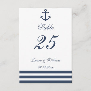Numéro de table de mariage à rayures et ancre naut