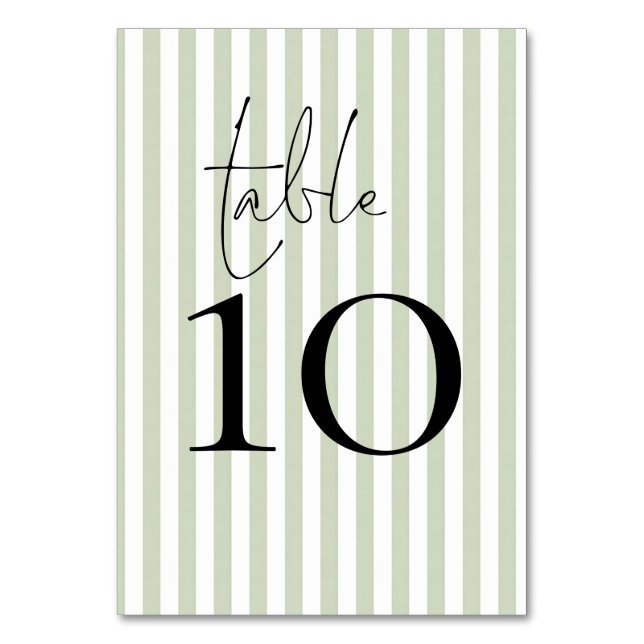 Numéro de table de mariage à rayures vert sauge (Par défaut)