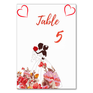 Numéro de table de mariage à silhouette florale