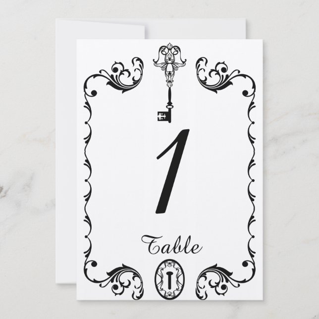 Numéro de table de mariage à touches noir et blanc (Devant)