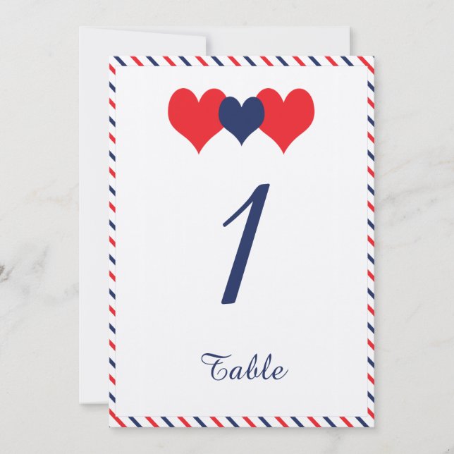 Numéro de table de mariage Americana Hearts (Devant)