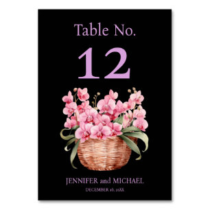 Numéro de table de mariage aquarelle orchidées ros