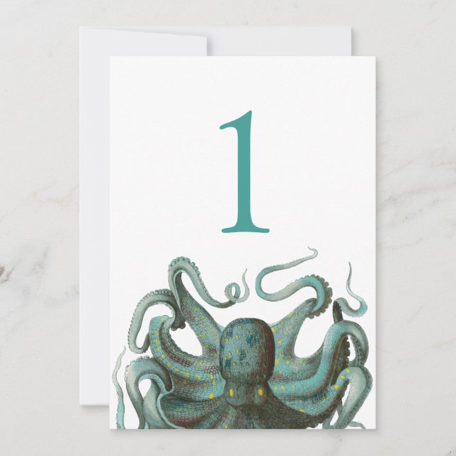Numéro de table de mariage aquarium vert pieuvre (Devant)