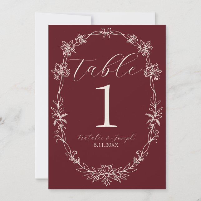 Numéro de table de mariage argenté profond rouge C (Devant)