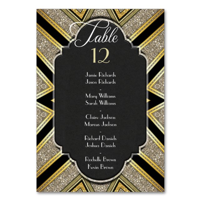 Numéro de table de mariage Art Déco Goldy avec nom (Dos)