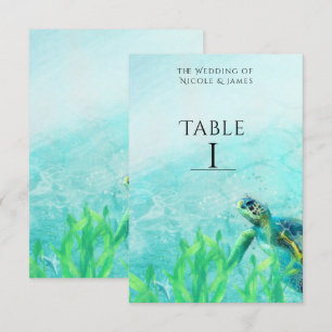 Numéro de table de mariage art plage océan tortue 
