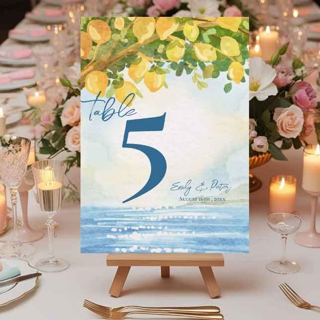 Numéro de table de mariage au bosquet de citron mé (Mediterranean Lemon Grove Wedding Table Number)