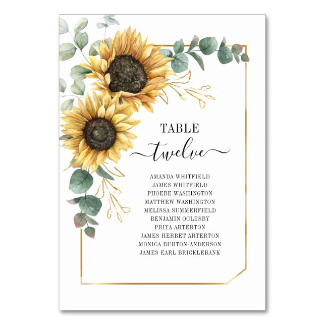 Numéro de table de mariage au tournesol aquarelle  (Par défaut)