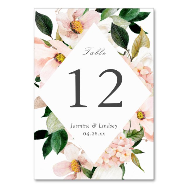 Numéro de table de mariage aux hortensias roses (Par défaut)