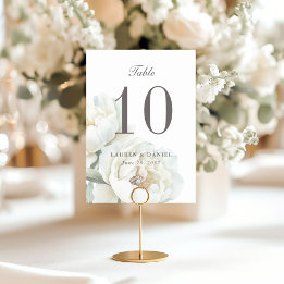 Numéro de table de mariage aux pivoines blanches é