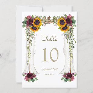 Numéro de table de mariage aux tournesols avec can