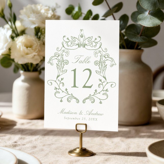 Numéro de table de mariage avec blason élégant ver (Créateur téléchargé)