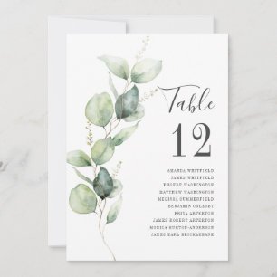 Numéro de table de mariage avec feuillage d'eucaly